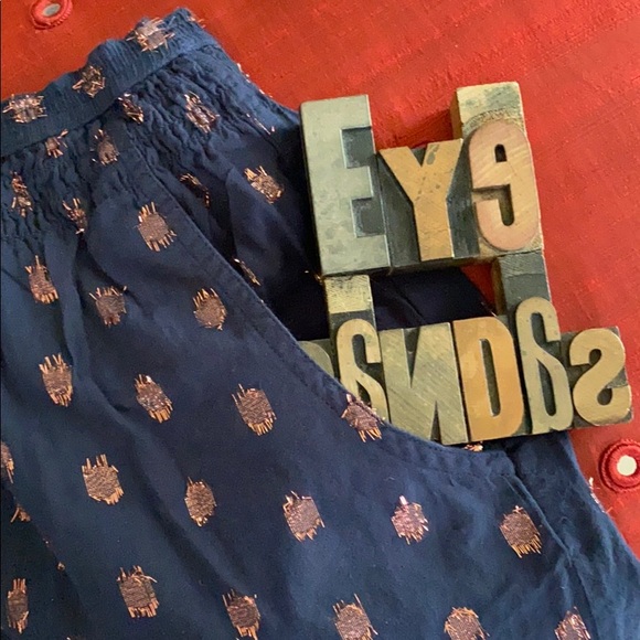 🆕J. CREW Bronze Metallic Dot on Navy Cotton Skirt - Picture 6 of 8